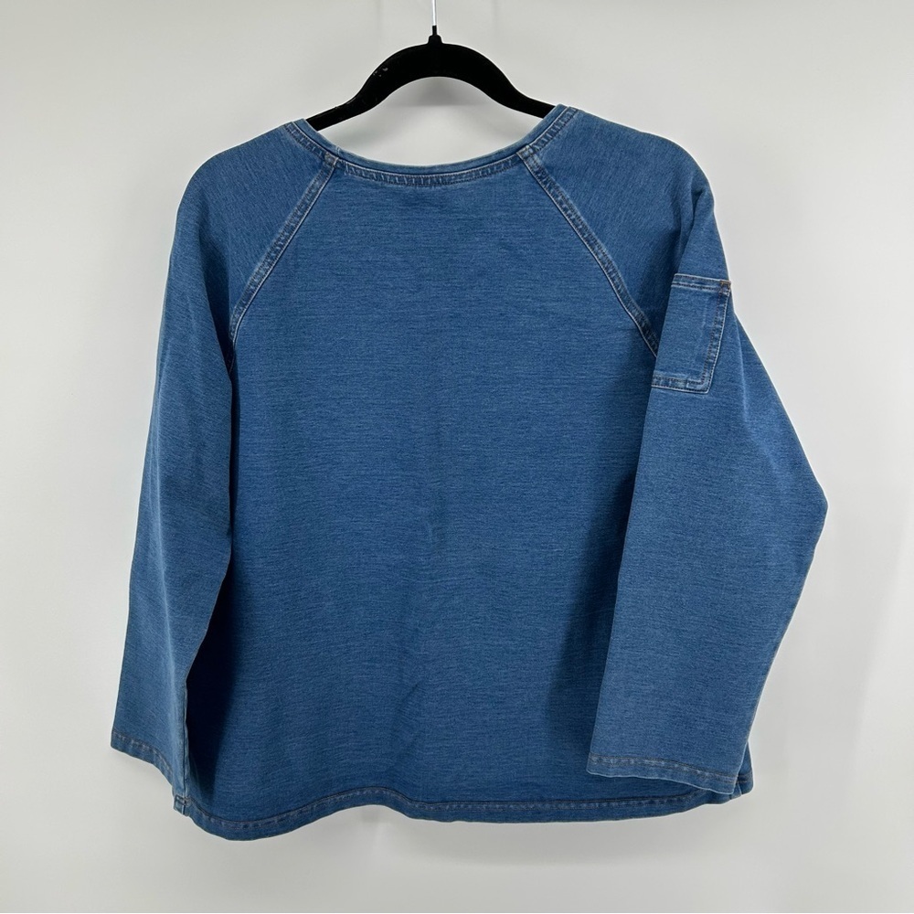 J.Jill Denim Look Knit Pullover Top Patch Pockets Casual Relaxed Fit Size S - Picture 6 of 7